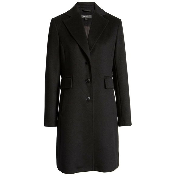 NEW $320 HALOGEN WOOL BLEND Notch Collar TAILORED TRENCH COAT WINTER BLACK - Picture 5 of 11